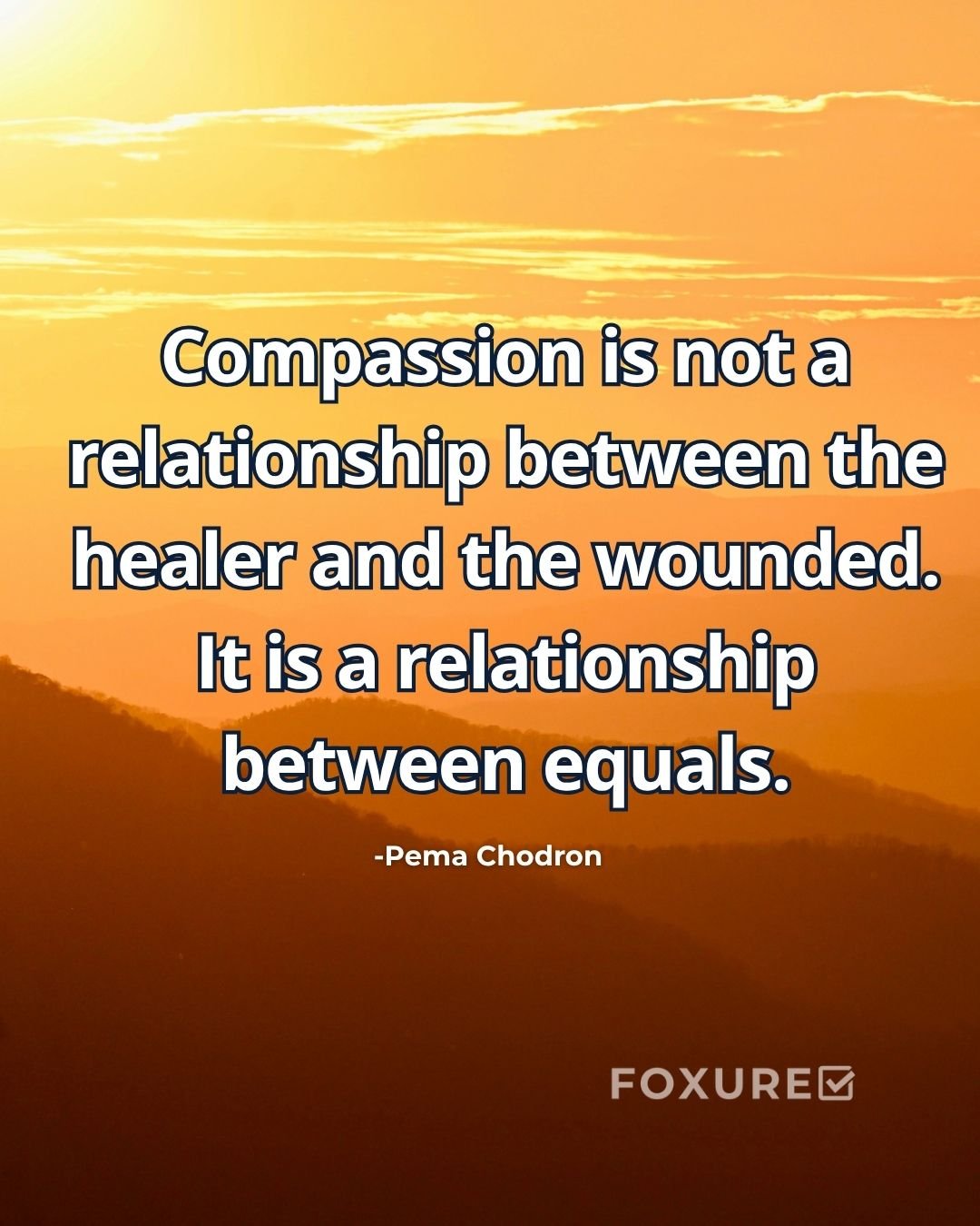 Compassion is not a relationship between the healer and the wounded. It is a relationship between equals - Pema Chodron