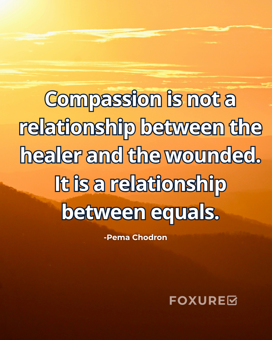 Compassion is not a relationship between the healer and the wounded. It is a relationship between equals - Pema Chodron