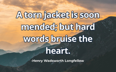 A torn jacket is soon mended; but hard words bruise the heart – Henry Wadsworth Longfellow