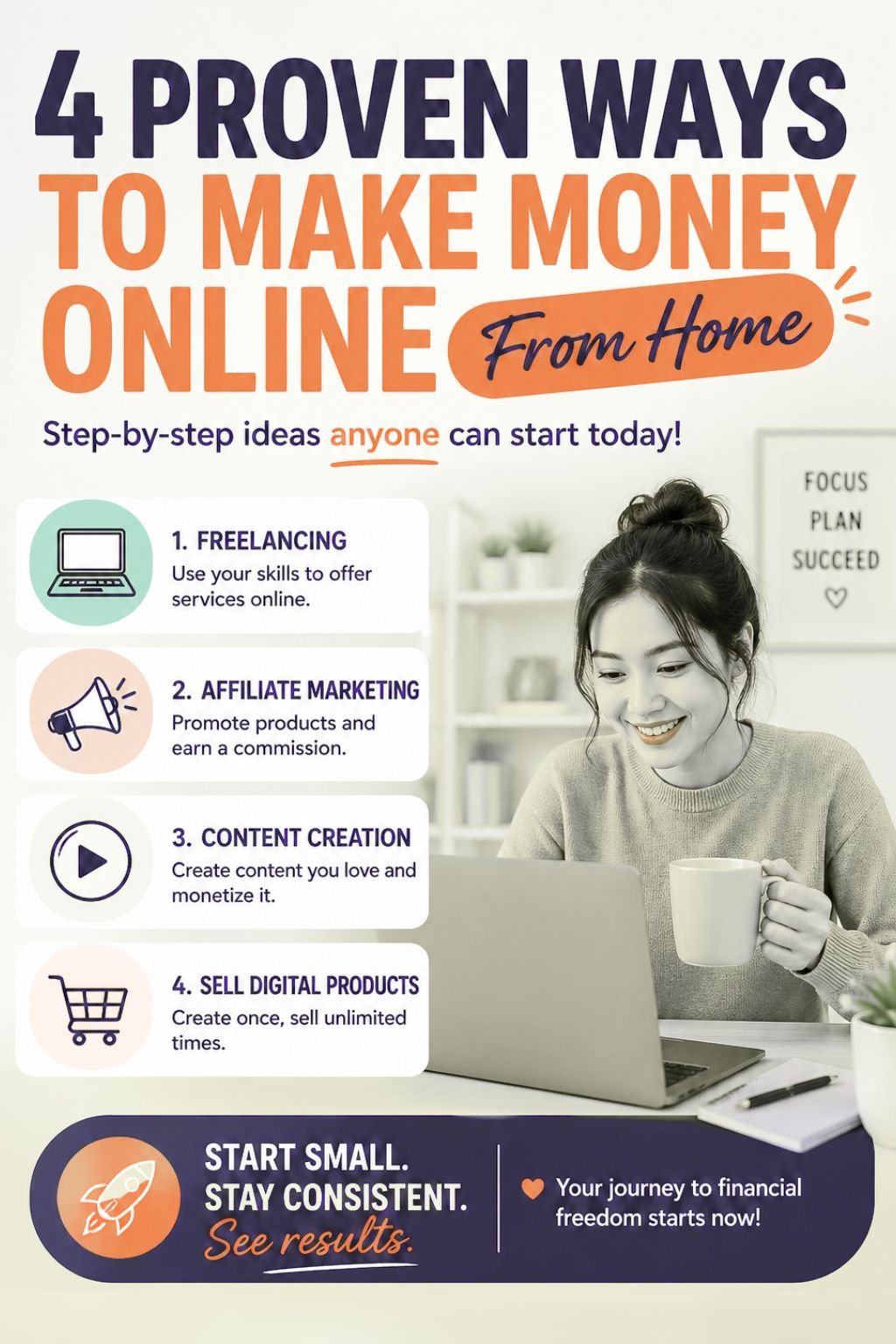 4 Proven Ways to Make Money Online from Home for Beginners Step by Step (Freelancing, Selling, Content Creation, Affiliate Marketing)